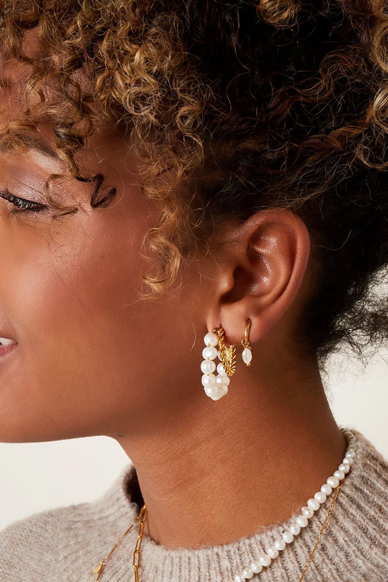 Oorbellen zoetwaterparel Zilver Stainless Steel