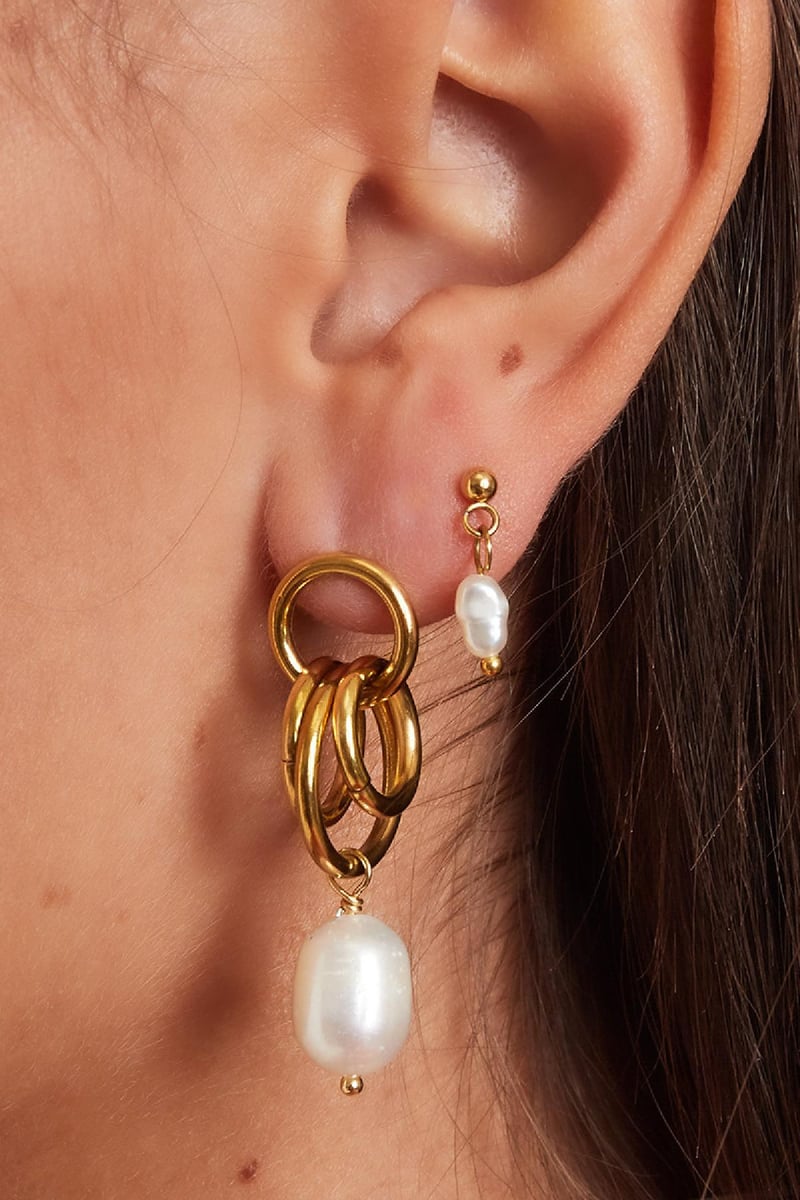 Oorbellen bungelende hoops met parel Zilver Stainless Steel