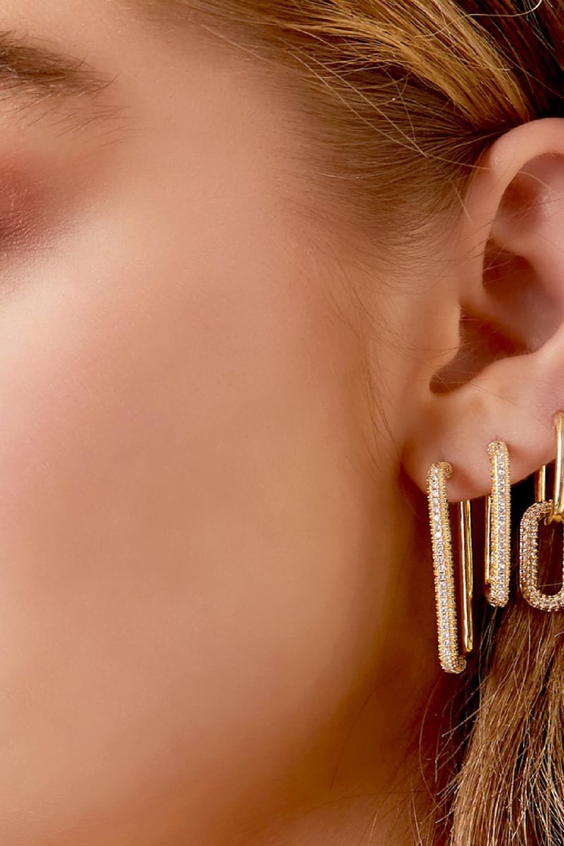 Oorbellen rechthoek zirkoon Goud kleur Koper