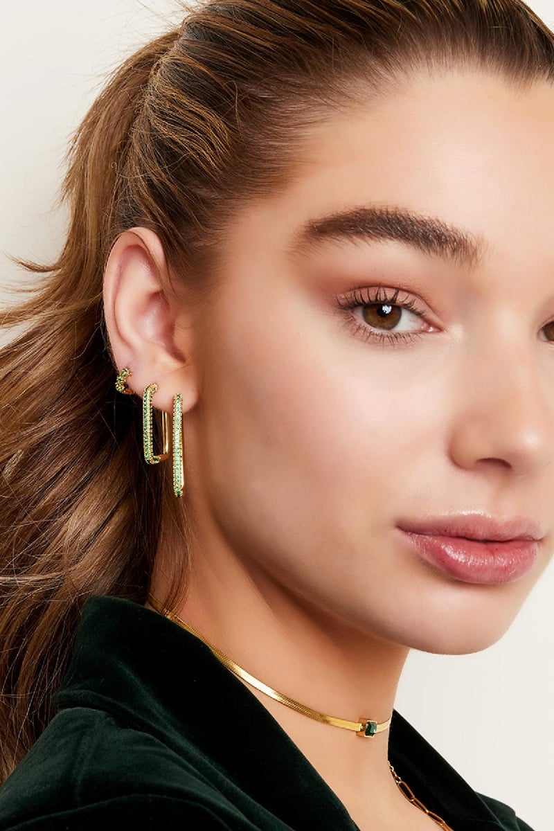 Oorbellen rechthoek zirkoon Goud kleur Koper