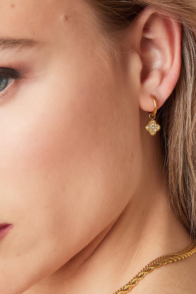 Zirkoon klaver oorbellen Goud kleur Stainless Steel