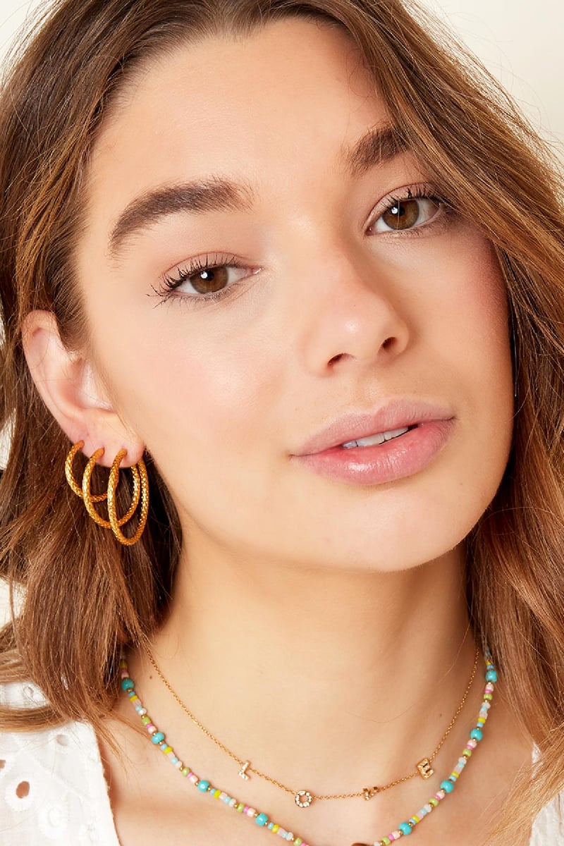 Oorbellen met patroon groot Goud kleur Stainless Steel