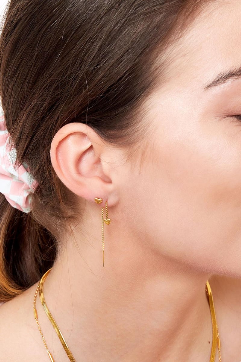 RVS oorbellen hart Goud kleur Stainless Steel