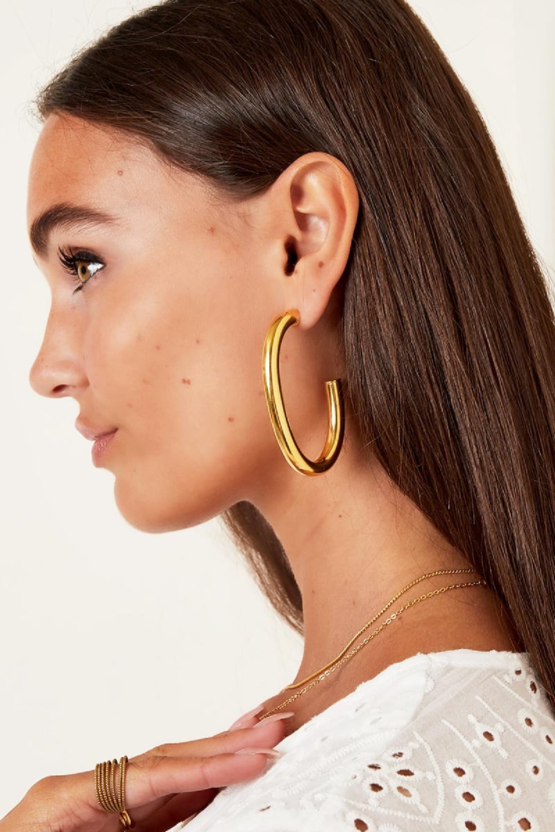 Massieve oorringen Goud kleur Stainless Steel