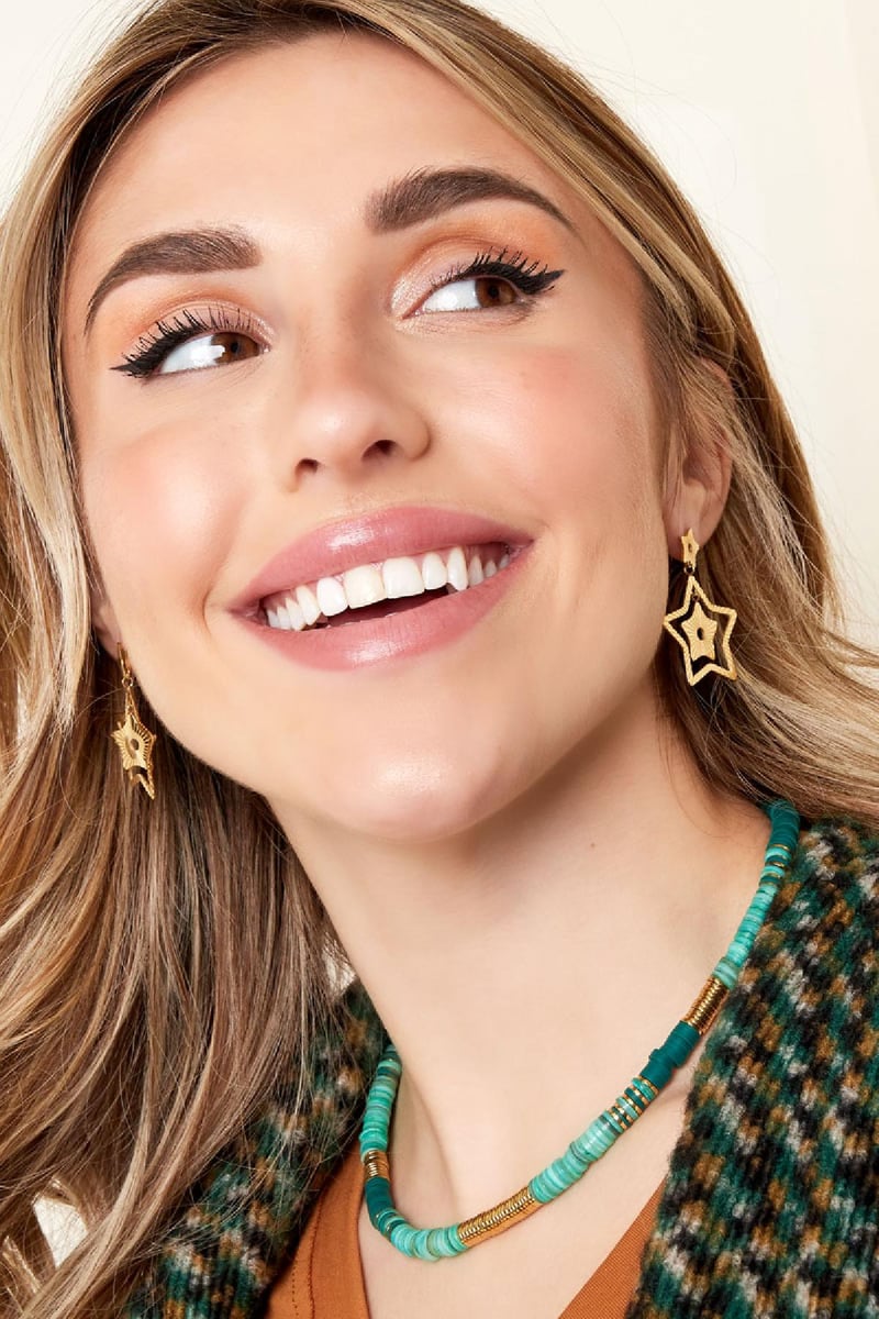 Oorbellen twee sterren Zilver kleur Stainless Steel