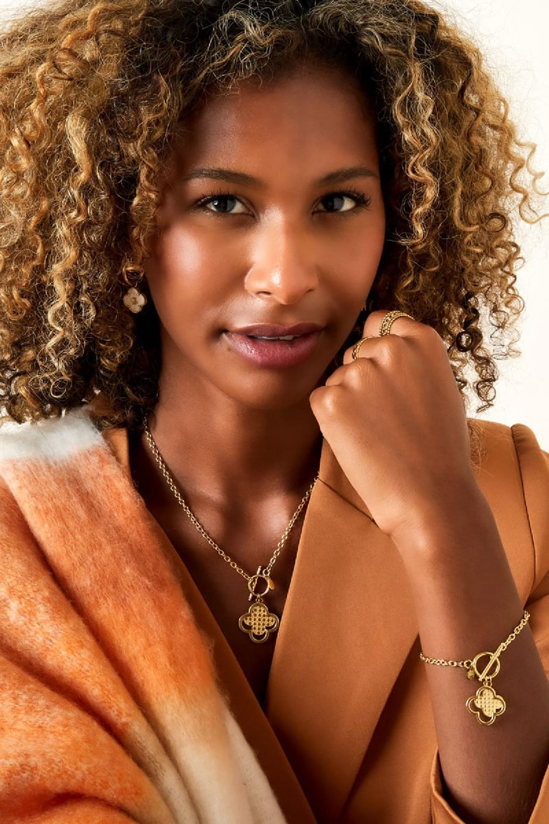 Armband statement klaver Goud kleur Stainless Steel