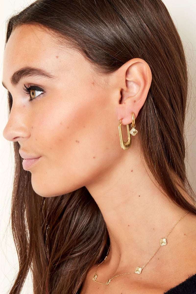 Oorbellen klaver met patroon Goud kleur Stainless Steel