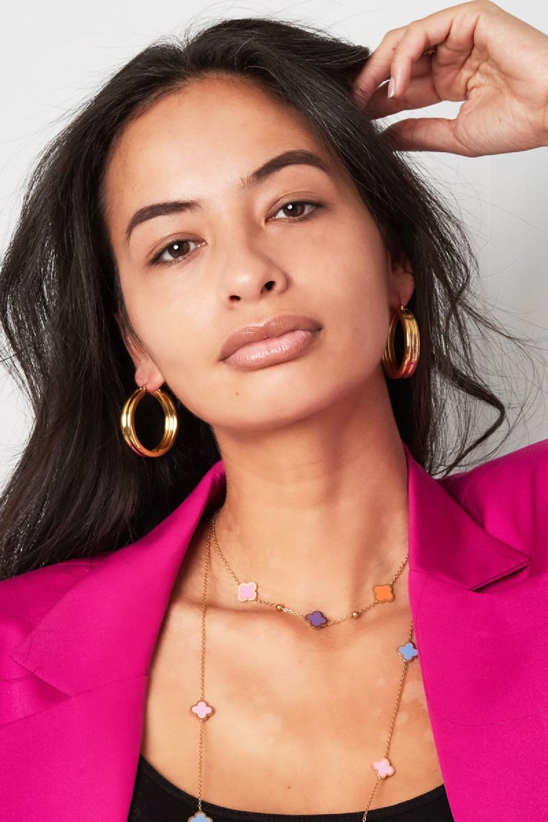 Oorringen met ribbel Goud kleur Stainless Steel