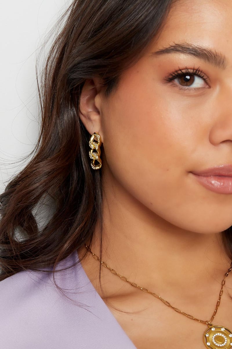 Oorstekers schakel zirkoon Zilver Stainless Steel