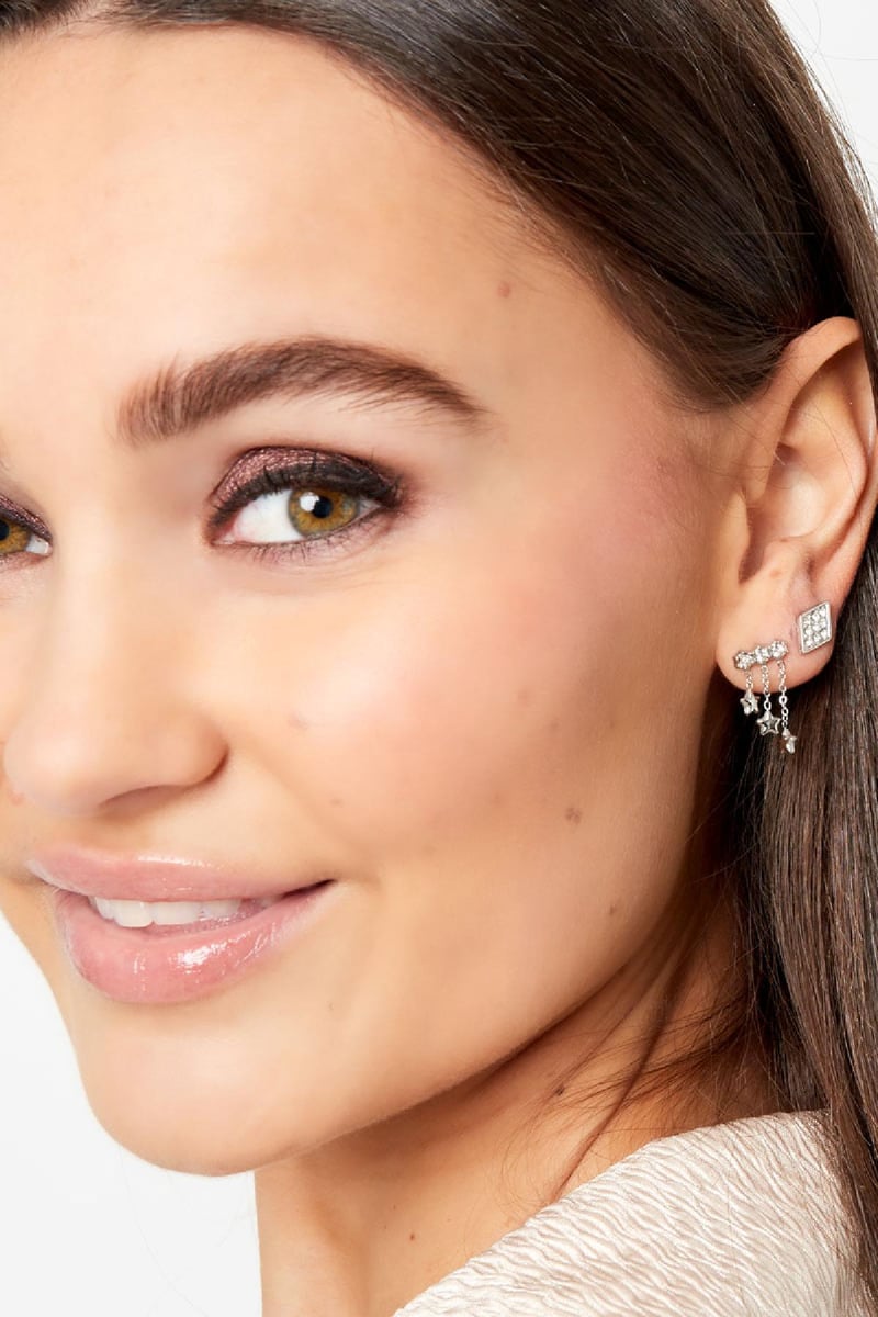 Oorbellen met ketting en sterretjes Goud kleur Stainless Steel