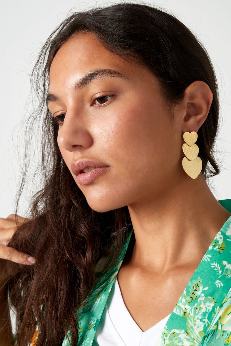 Oorbellen 3 keer hart - Goud kleur Stainless Steel