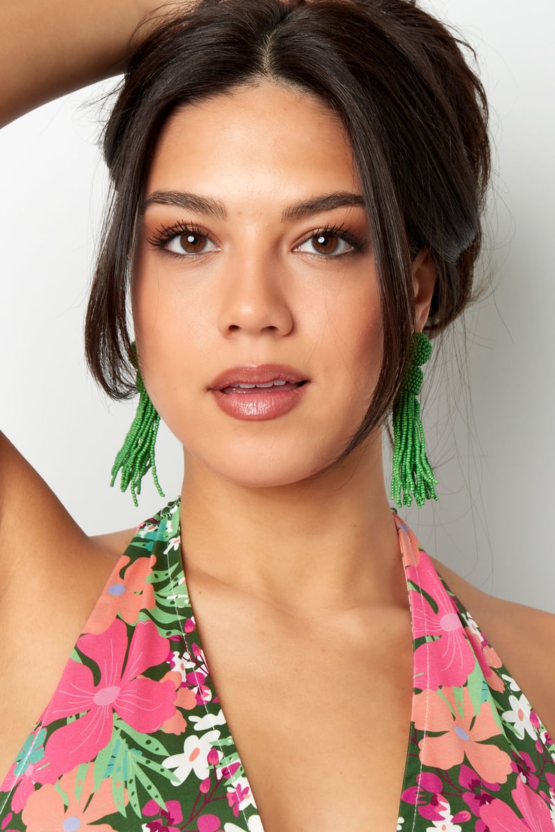 Oorbellen kralen kwastje - fuchsia Glaskralen