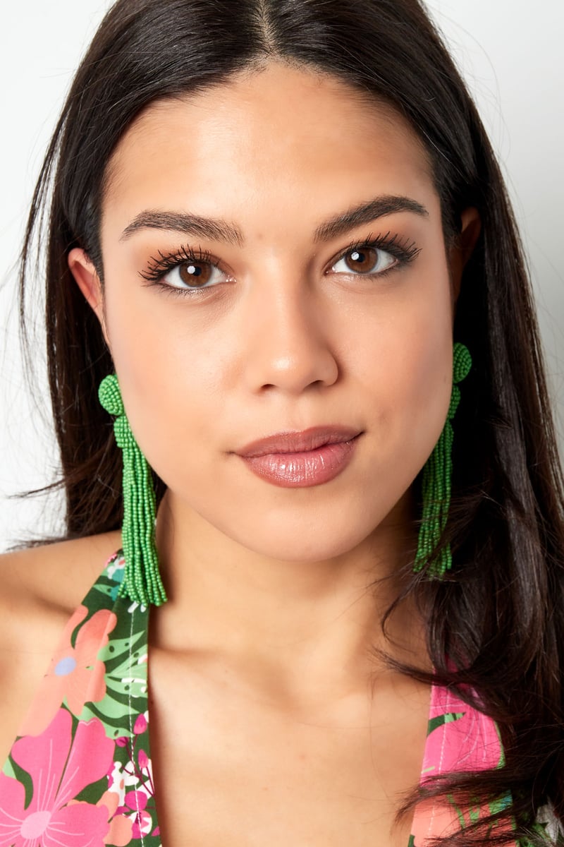 Oorbellen kralen kwastje - fuchsia Glaskralen