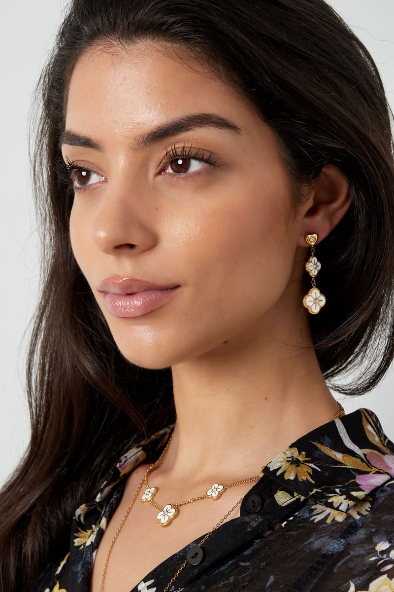 Oorbellen bloemenslinger - zilver/wit