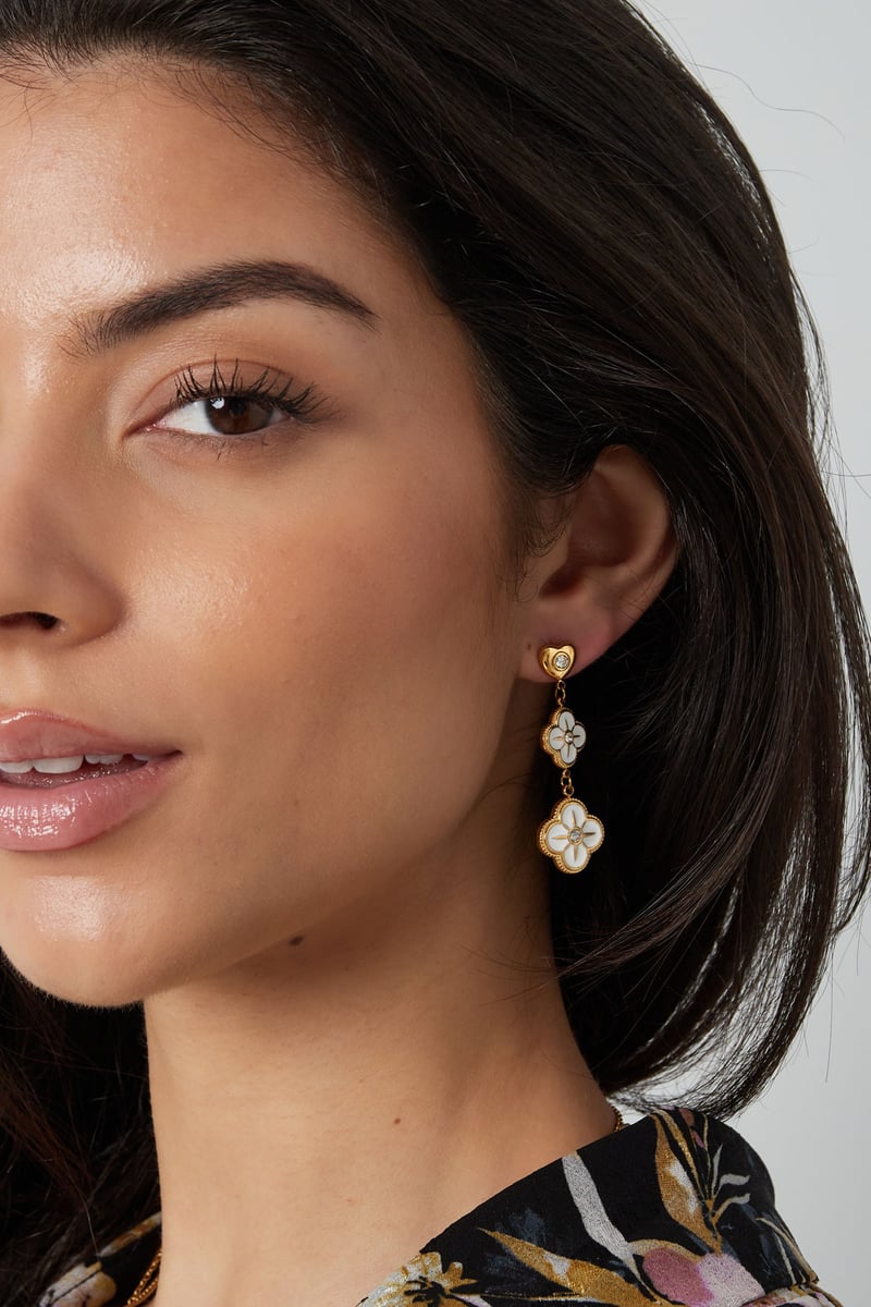 Oorbellen bloemenslinger - zilver/wit