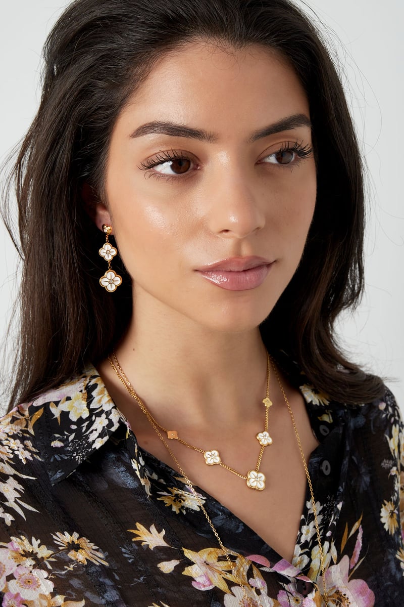 Oorbellen bloemenslinger - zilver/wit