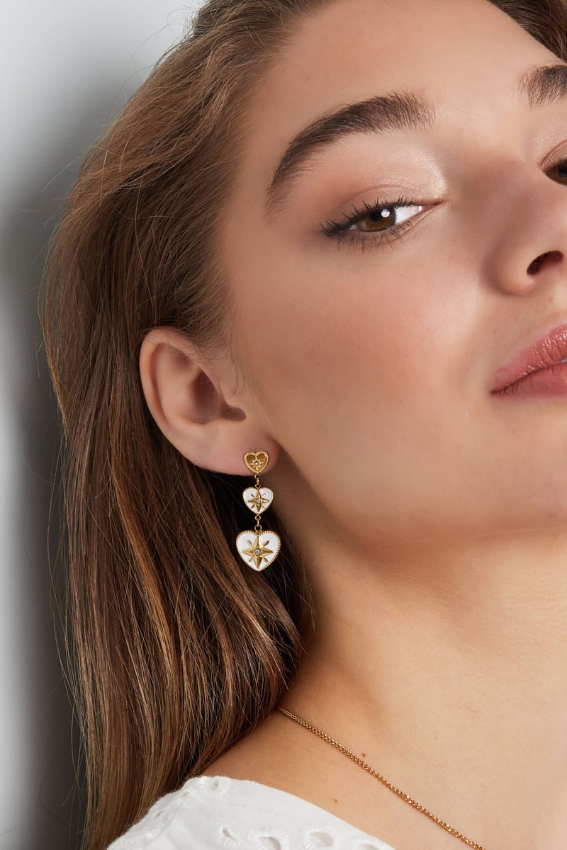 Ring drie hartjes op een rij - Goud kleur/wit