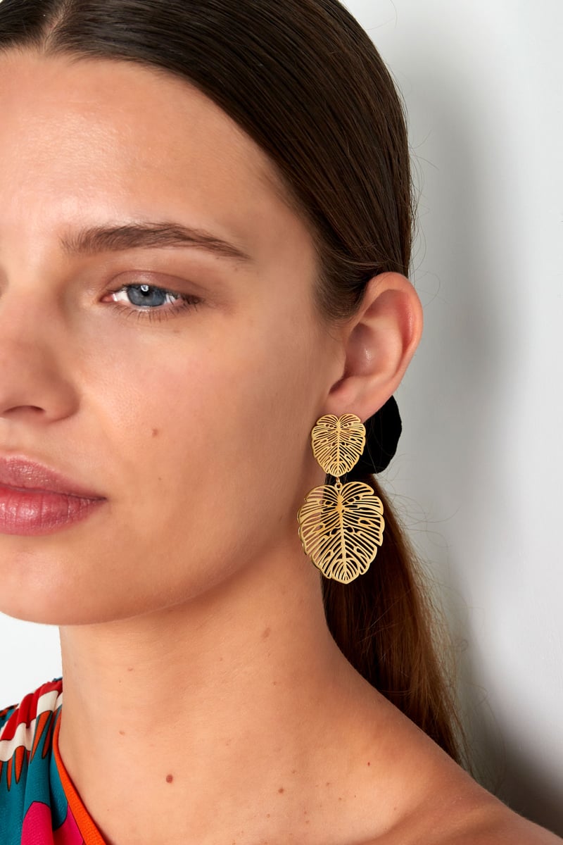 Oorbellen blad & blad - Goud kleur Stainless Steel