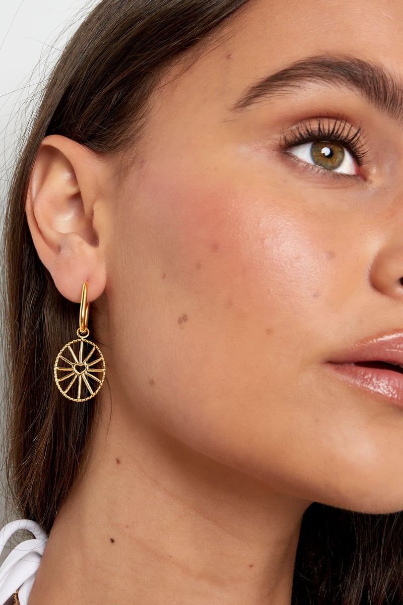 Oorbellen hartjes spin coin - Goud kleur Stainless Steel