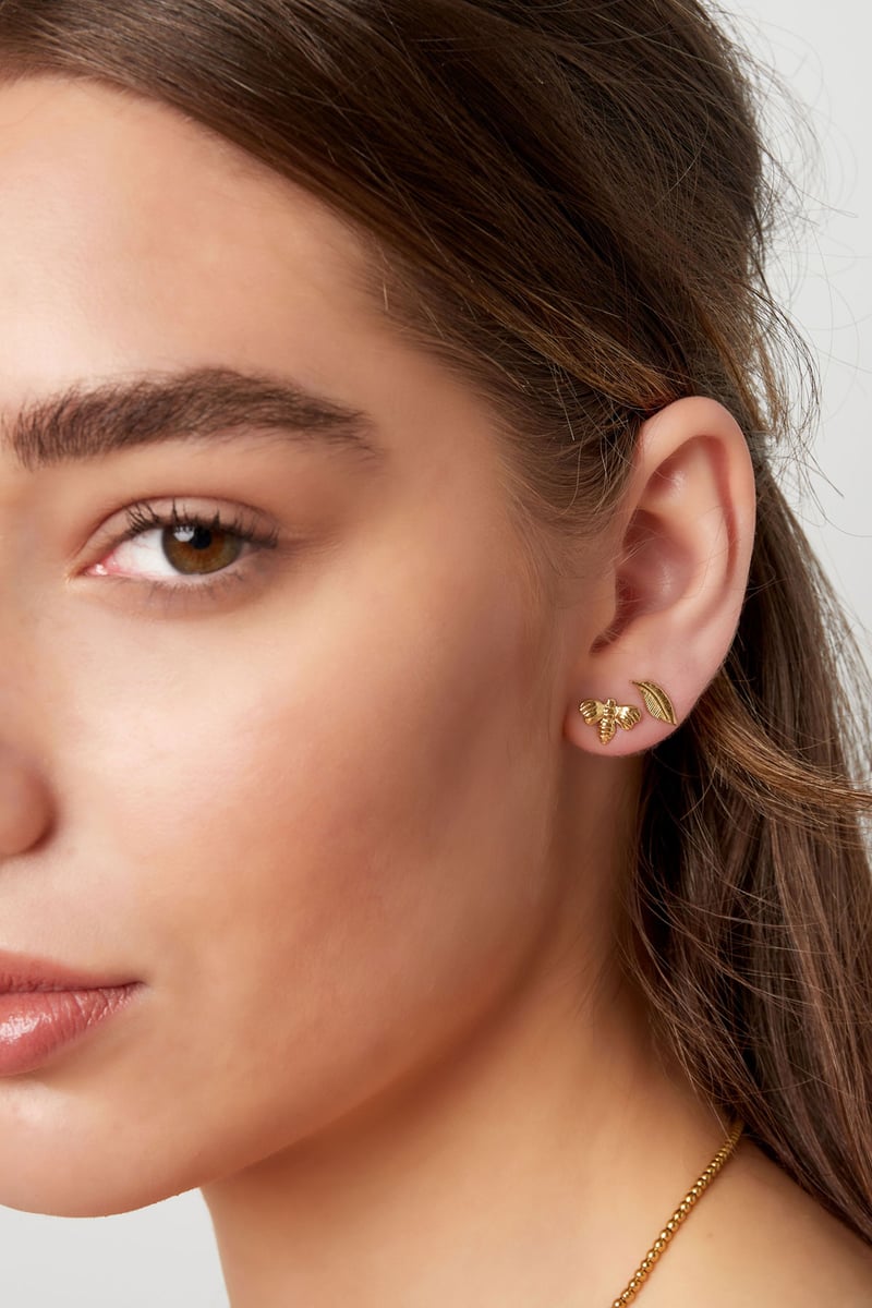 Oorbellensteker veertje - Goud kleur Stainless Steel