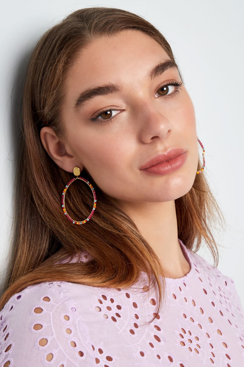 oorbellen ovale hanger groot met kralen oranje