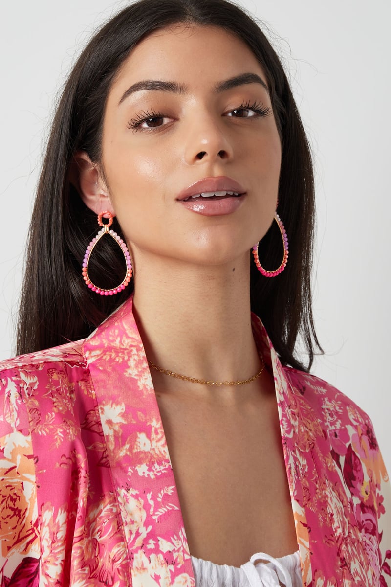 Kralenoorbellen druppel - rood/oranje