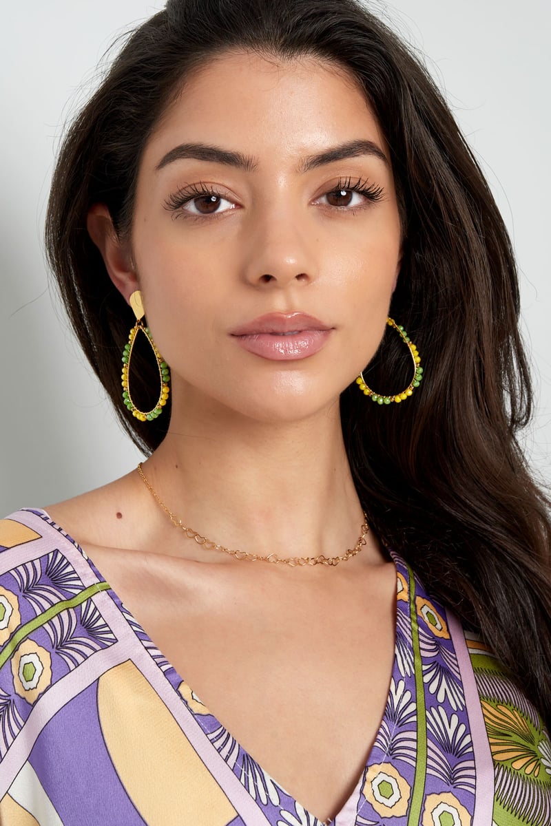 Oorbellen druppel kraaltjes - Goud kleur/oranje