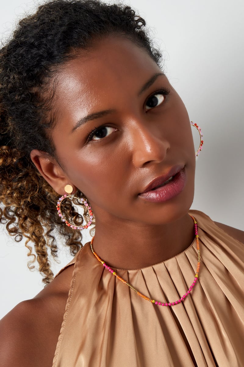 Ronde oorbellen kraaltjes - Goud kleur/oranje