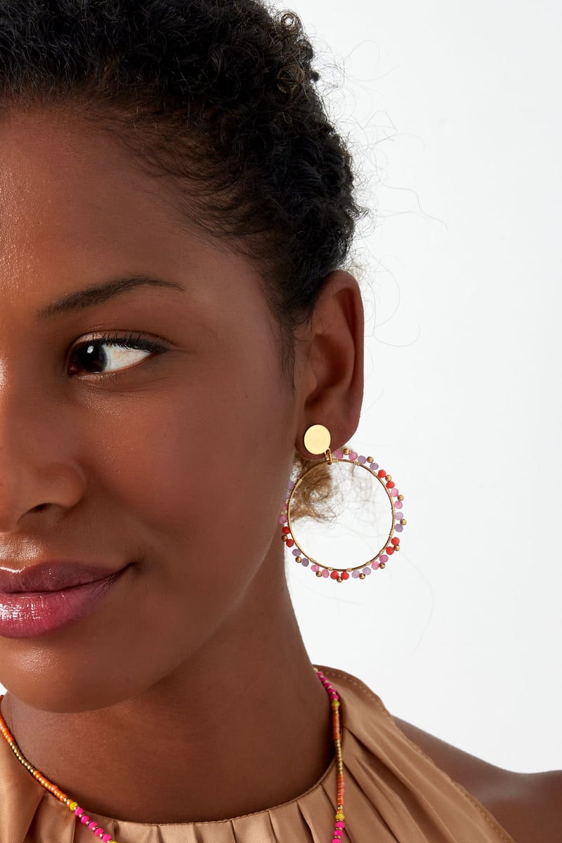 Ronde oorbellen kraaltjes - Goud kleur/oranje