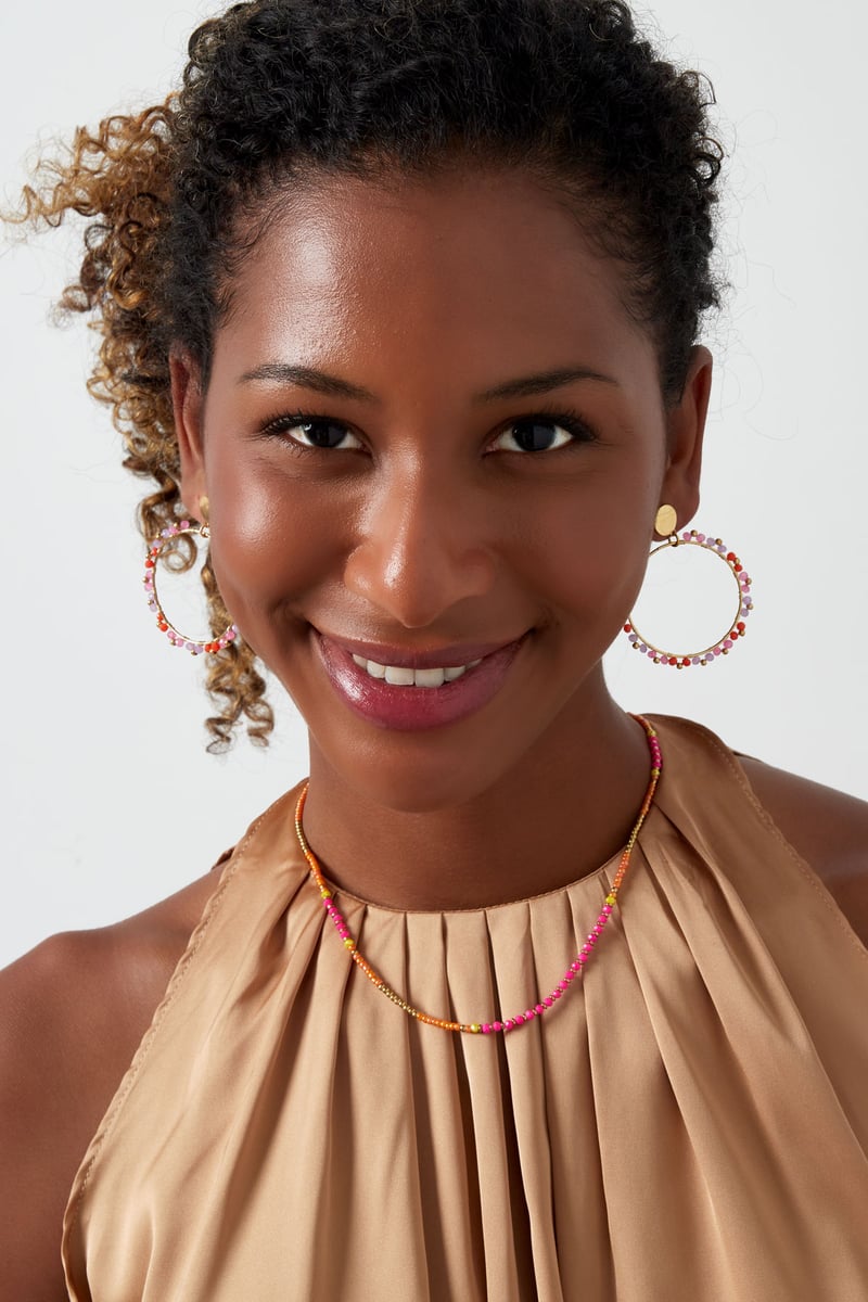 Ronde oorbellen kraaltjes - Goud kleur/oranje