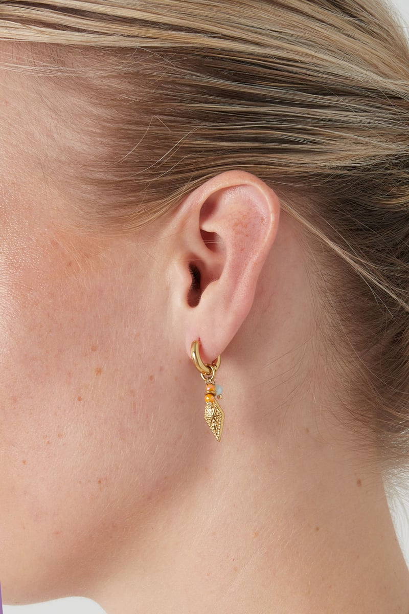 Oorbellen met ruitvormige bedel en kraaltjes Goud kleur/Multi Stainless Steel