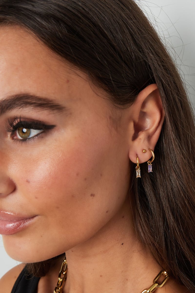 Oorbellen langwerpige steen - Goud kleur/wit