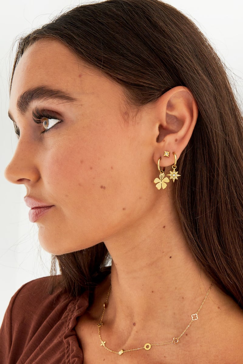 Oorbellen ster met steentjes - Goud kleur/wit