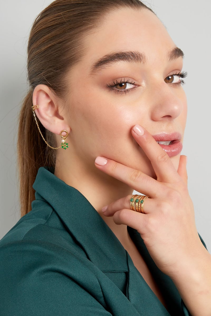 Oorbel met ear cuff bloem - Goud kleur/paars