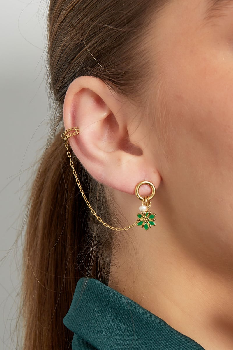 Oorbel met ear cuff bloem - Goud kleur/paars