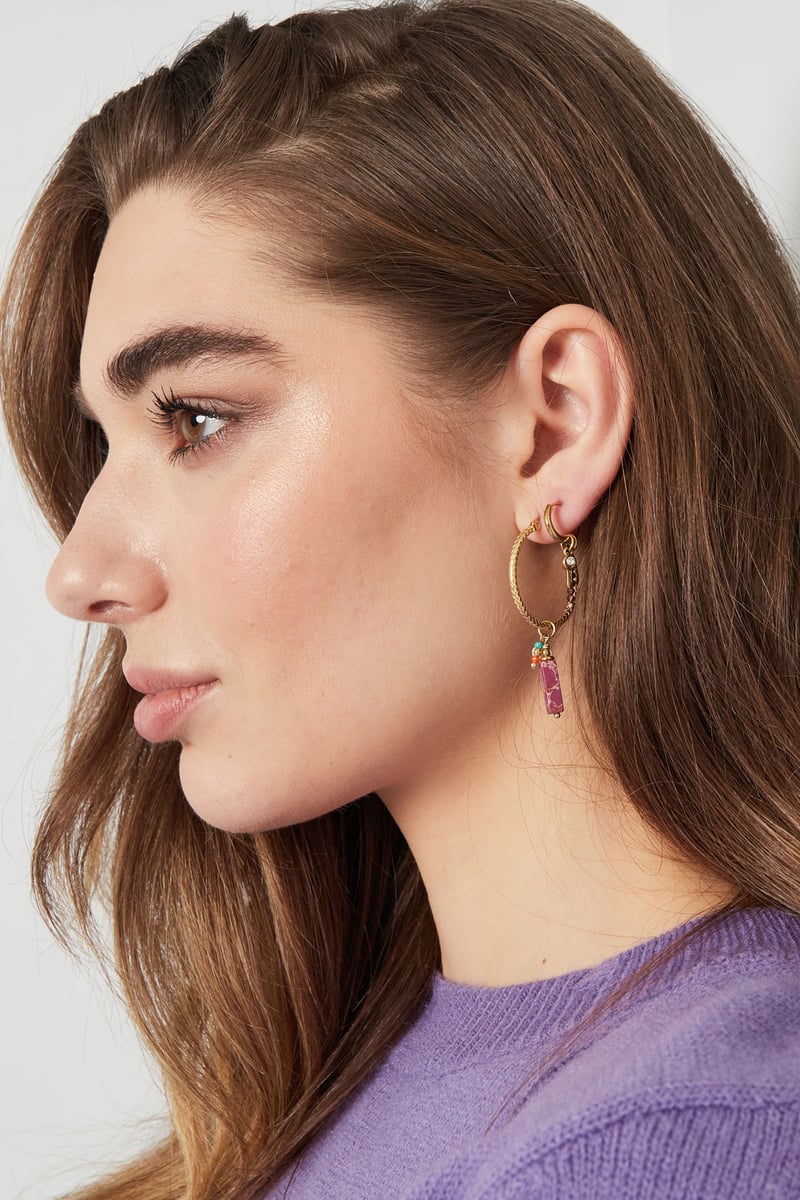 Oorbellen bedel party - Goud kleur/roze