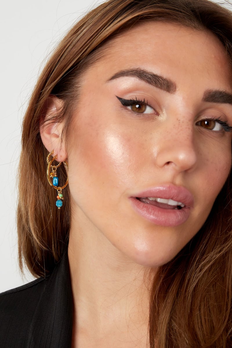 Oorbellen bedel party - Goud kleur/blauw