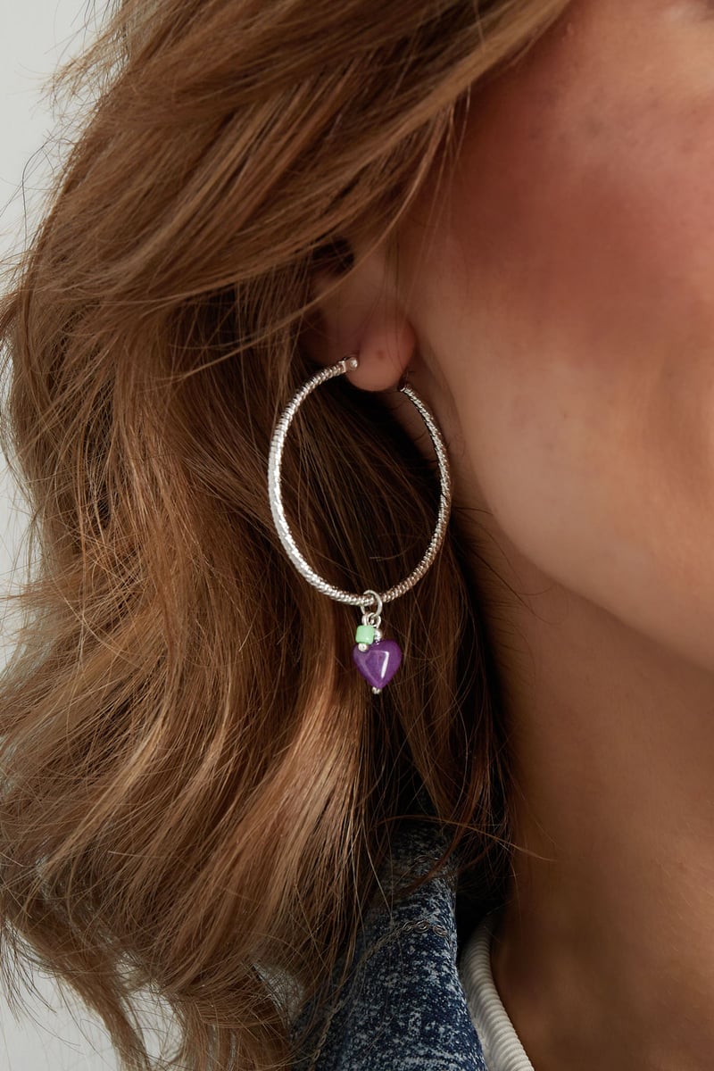 oorringen natuursteen paars hart