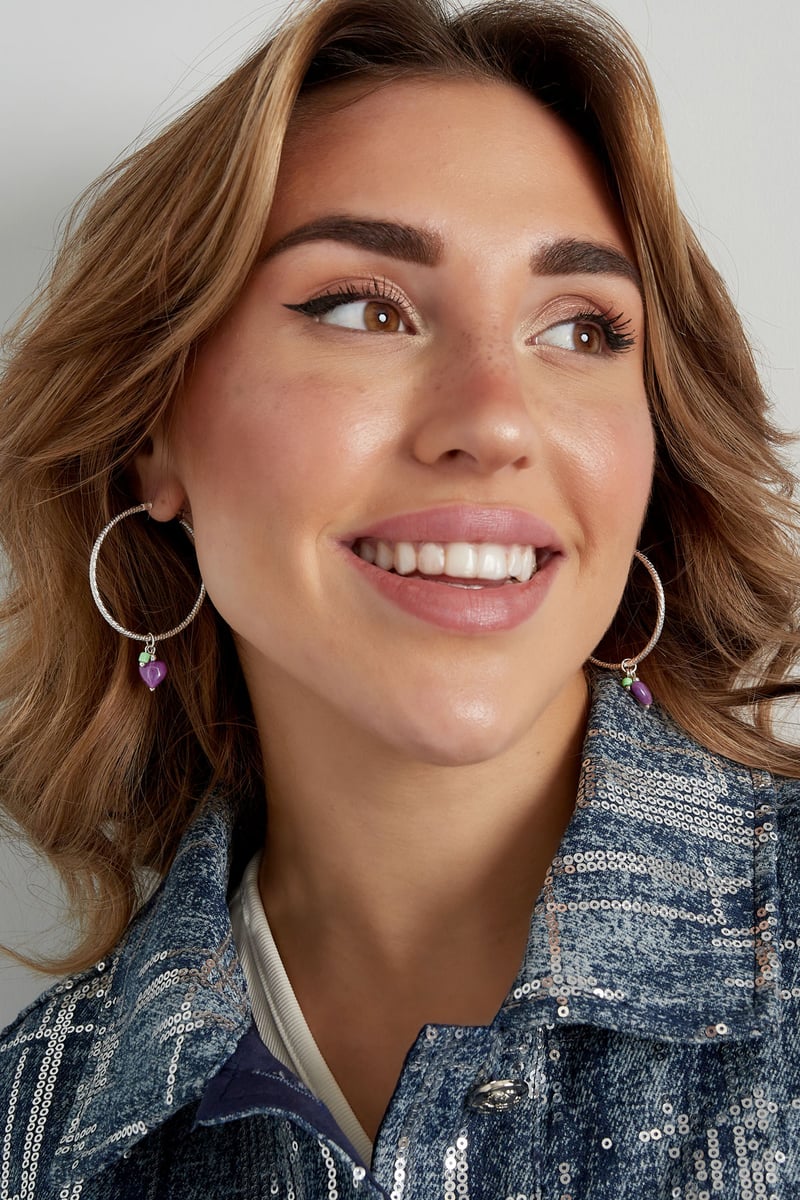 oorringen natuursteen paars hart