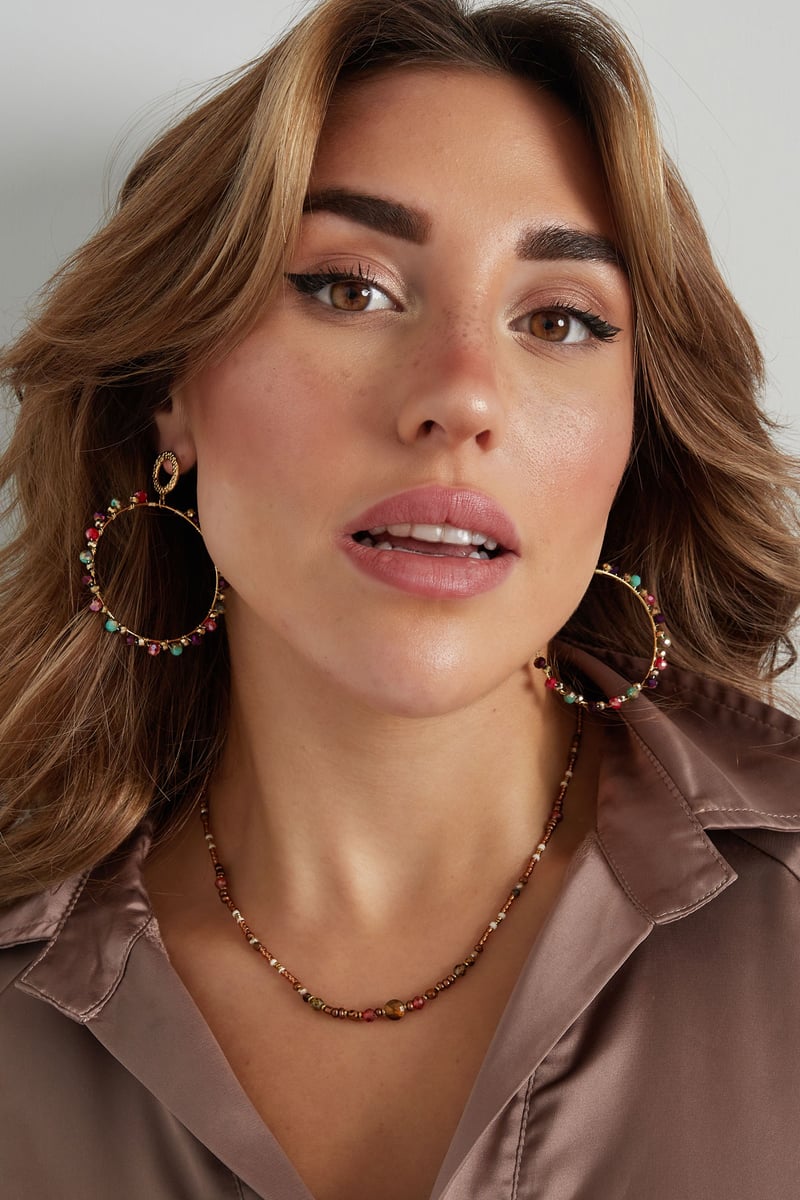 Oorbellen dubbel cirkel met kraaltjes - Goud kleur/grijs