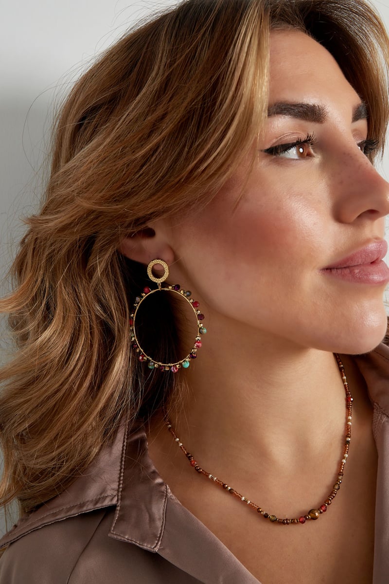 Oorbellen dubbel cirkel met kraaltjes - Goud kleur/grijs