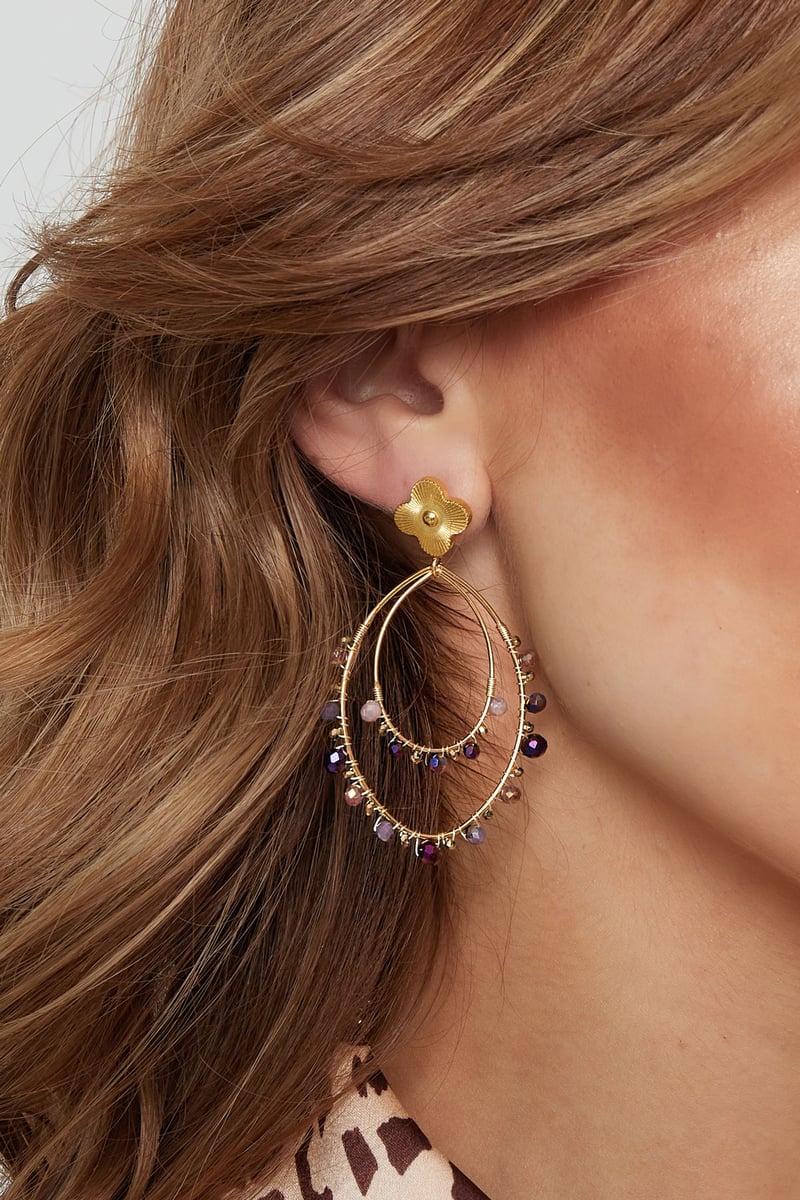 Oorbellen ovaal met kraaltjes - Goud kleur/zwart