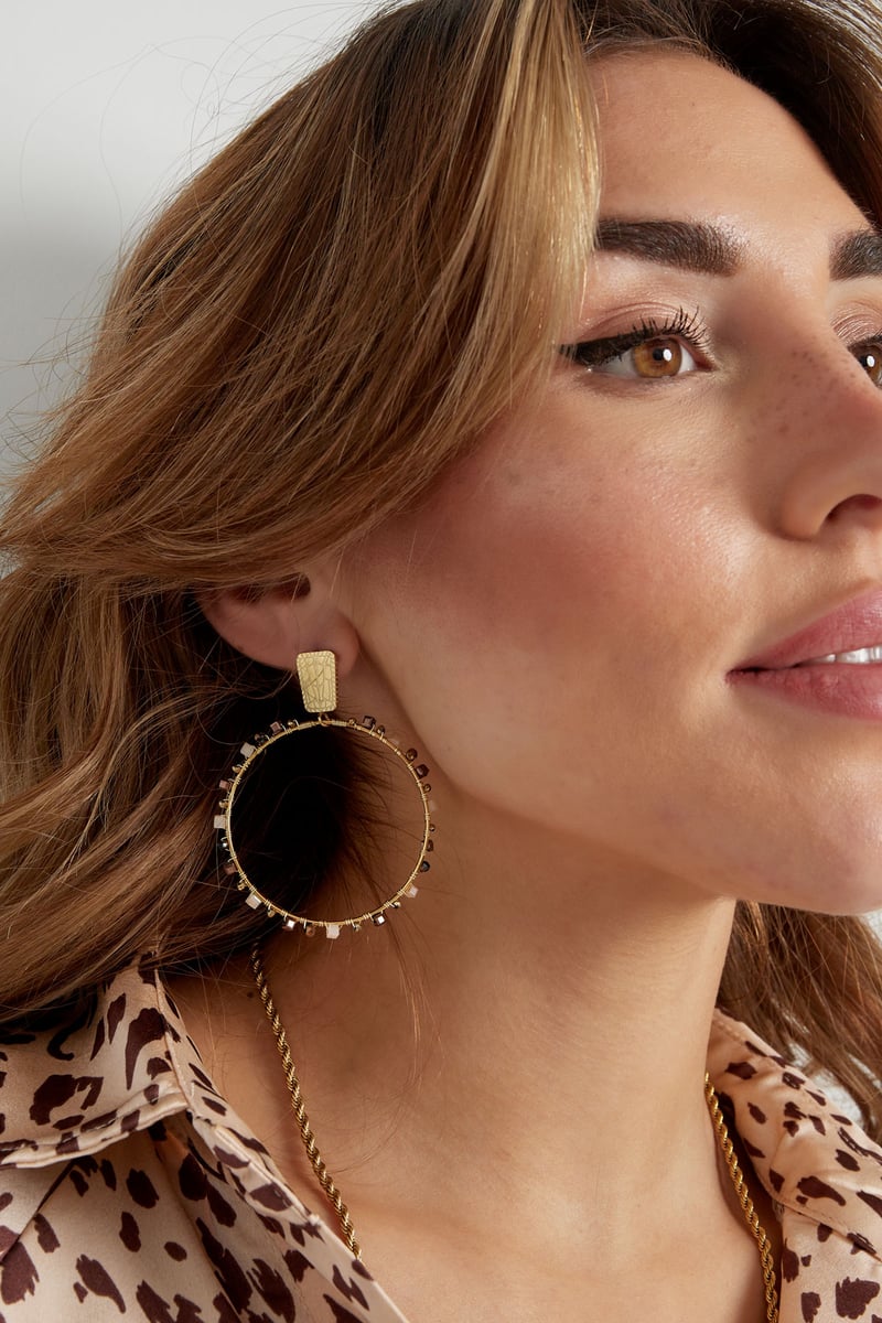 Oorbellen rond met kraaltjes - Goud kleur/blauw