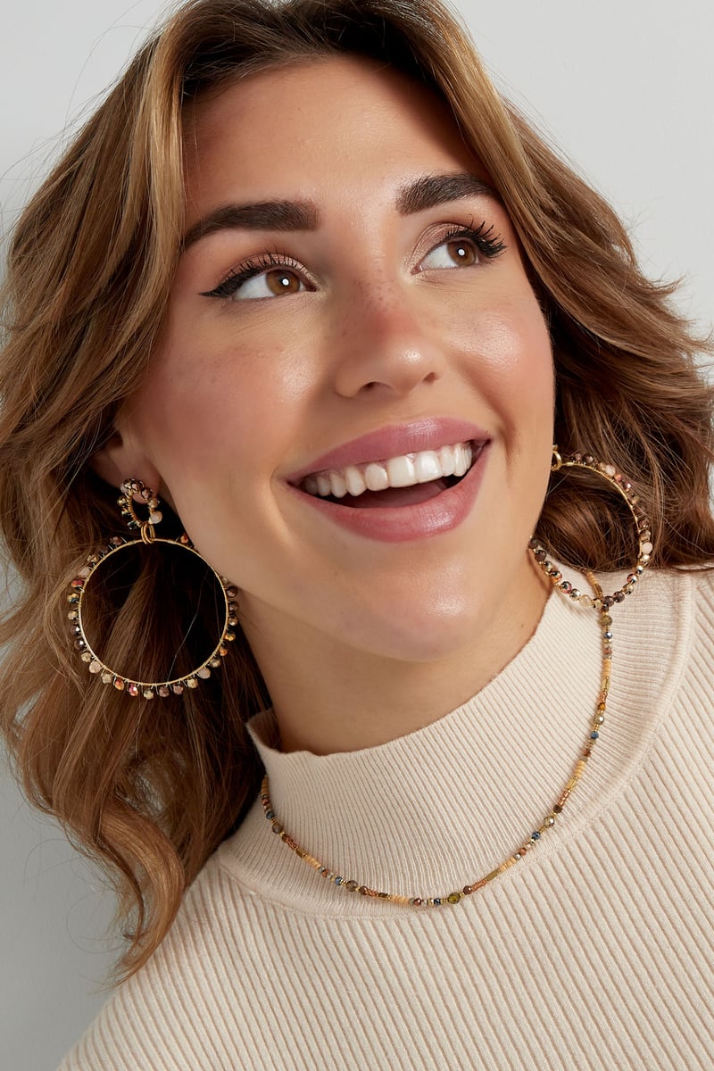 dubbele oorbel glaskralen winter - beige 