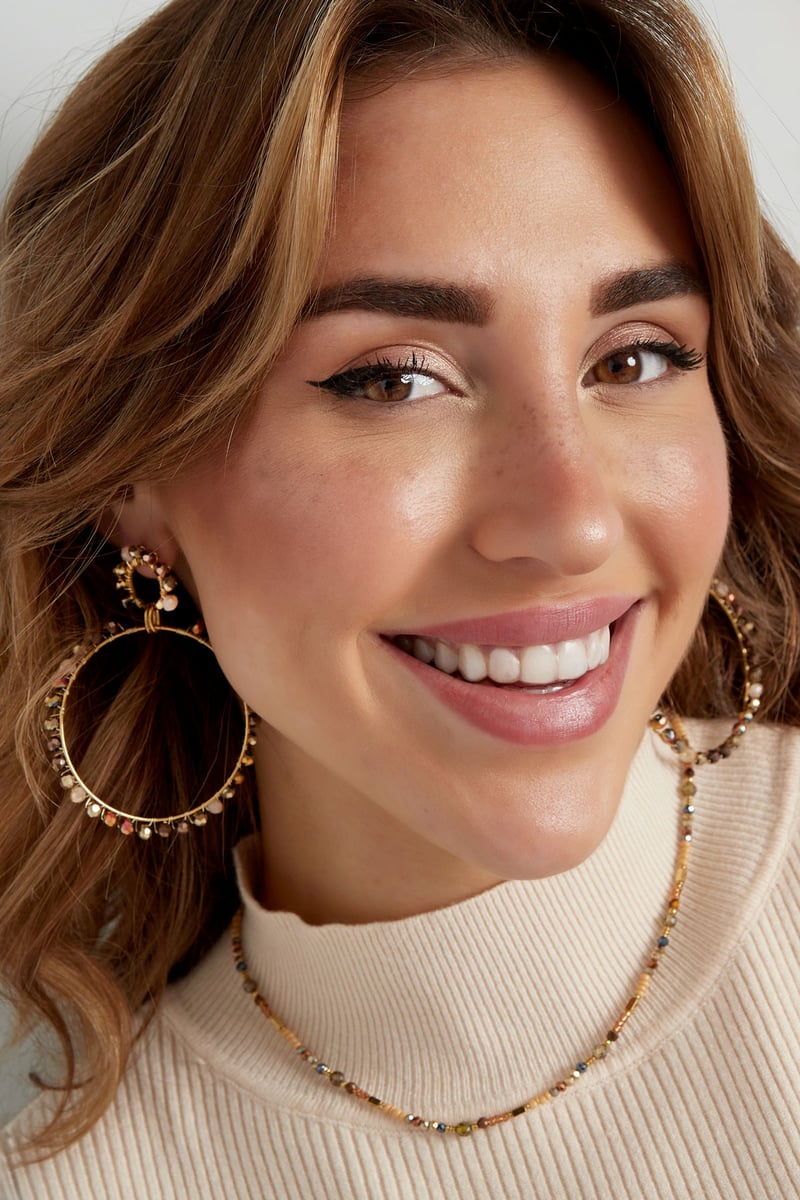 dubbele oorbel glaskralen winter - beige 