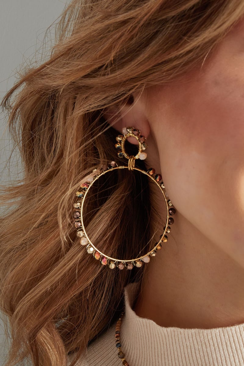 dubbele oorbel glaskralen winter - beige 