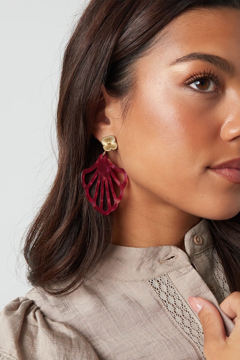 Oorbellen klaver en schelp met print - roze