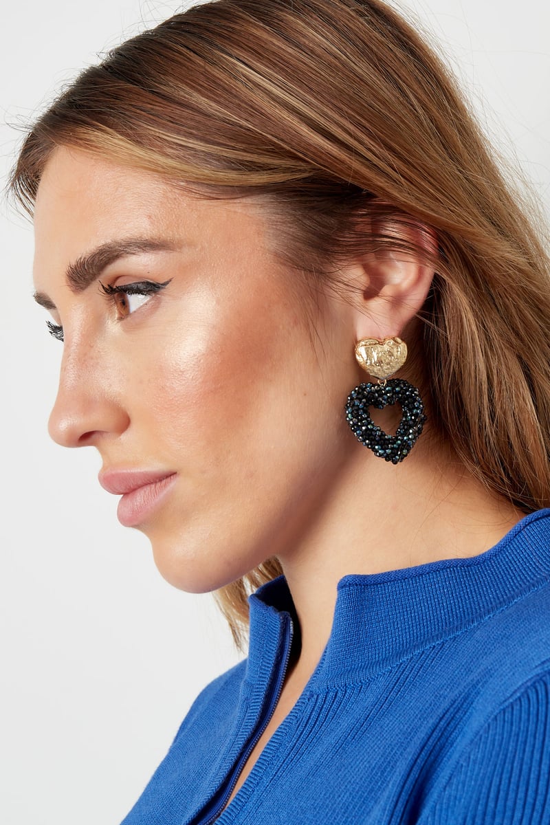 Oorbellen hart van kraaltjes - Goud kleur/oranje/rood