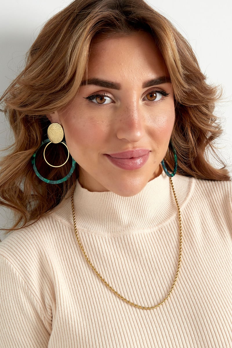 Oorbellen cirkels met print - Goud kleur/bruin