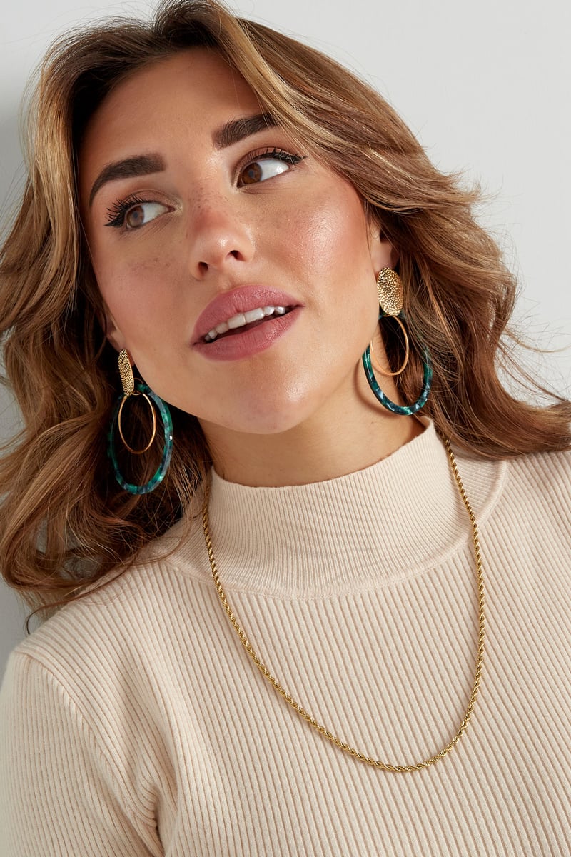 Oorbellen cirkels met print - Goud kleur/bruin